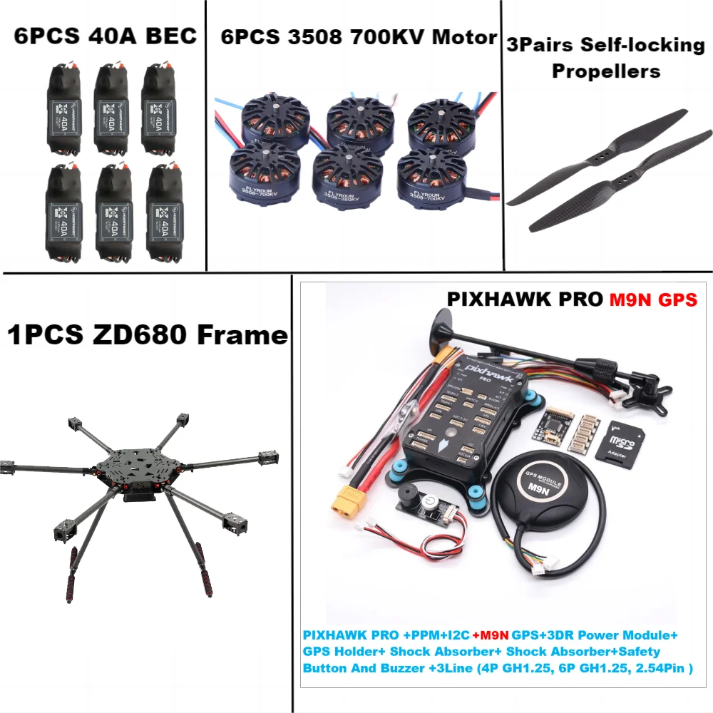 ZD680 PRO M9N-Kit de Cadre HGouopter à Bras Pliable, Entièrement en Fibre de Carbone, PIXHAWK avec Train d'Atterrissage Non Flottant