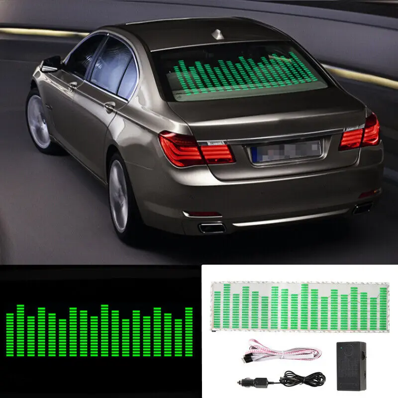 

90x25cm Green Car Sticker Music Rhythm Led Flash Light Sound Activated Equalizer Lamp Car Decoration Accessories