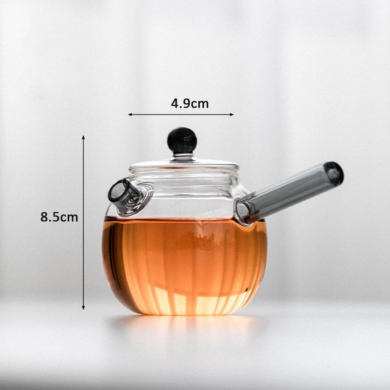 Simple and Transparent Glass Flower Teapot with Filtering Tea Pot Household Small Capacity Kung Fu Teapot Side Handle Kettle