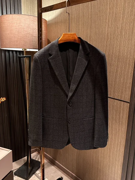 

Busin повседневный шерстяной мужской костюм в клетку, осенне-зимний новый универсальный костюм-стойка с двумя пуговицами, декоративная одежда