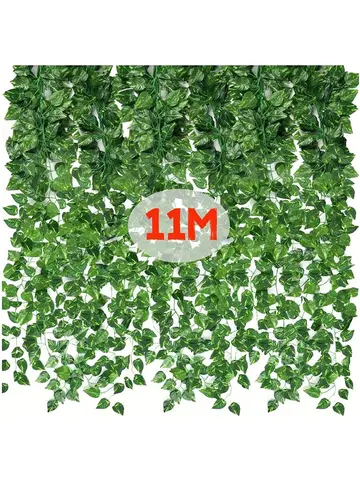 4.4/11M Artificial Plant Green Ivy Leaf Garland Fake Plant Creeper Hanging Vine Outdoor DIY Garden Wall Wedding Party Home Decor