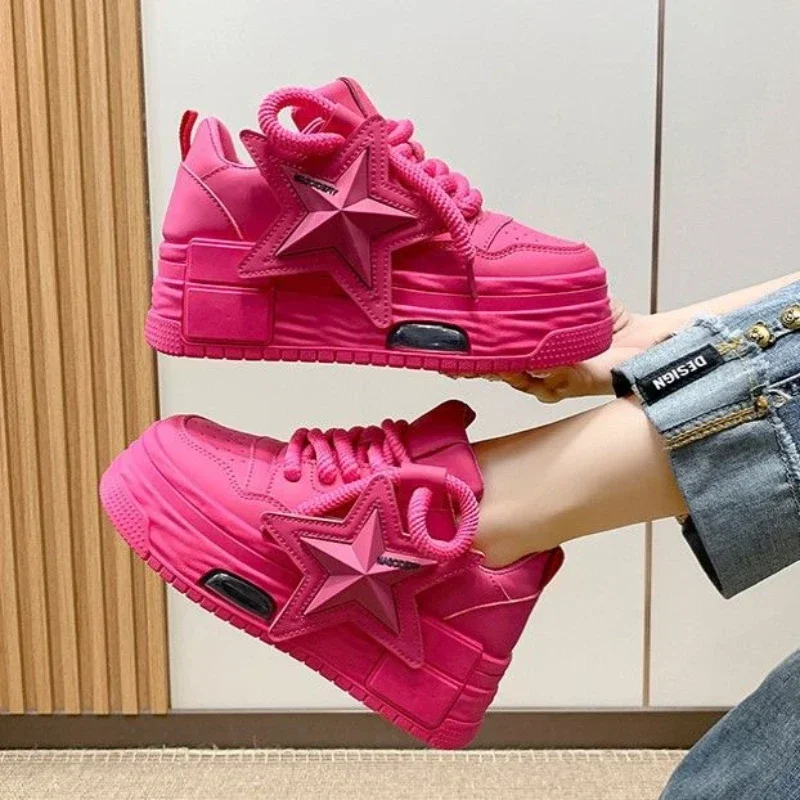 Tênis rosa para mulheres plataforma sapatos casuais designer de moda antiderrapante vulcanizar sapatos femininos novos ao ar livre sapatos de caminhada grossos