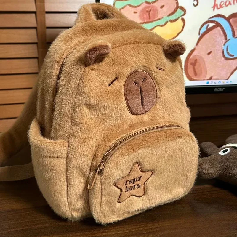 New Cartoon Capybara Kawaii Backpack Anime Pluhs High Capacity Cute High Beauty 3D Shoulders Bag Children Toys for Girl Gifts