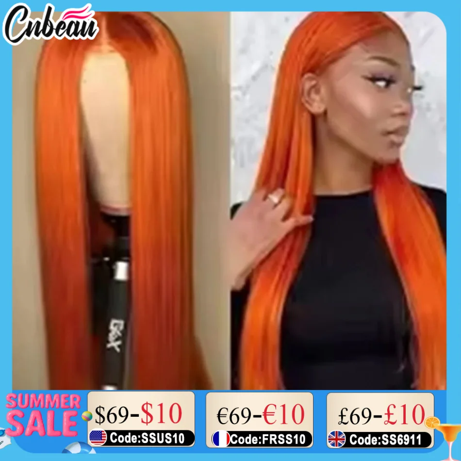 

30Inch Ginger Orange Lace Front Human Hair Wigs 13x4 Straight Lace Frontal Wig Brazilian Glueless PrePlucked Wigs On Promotion