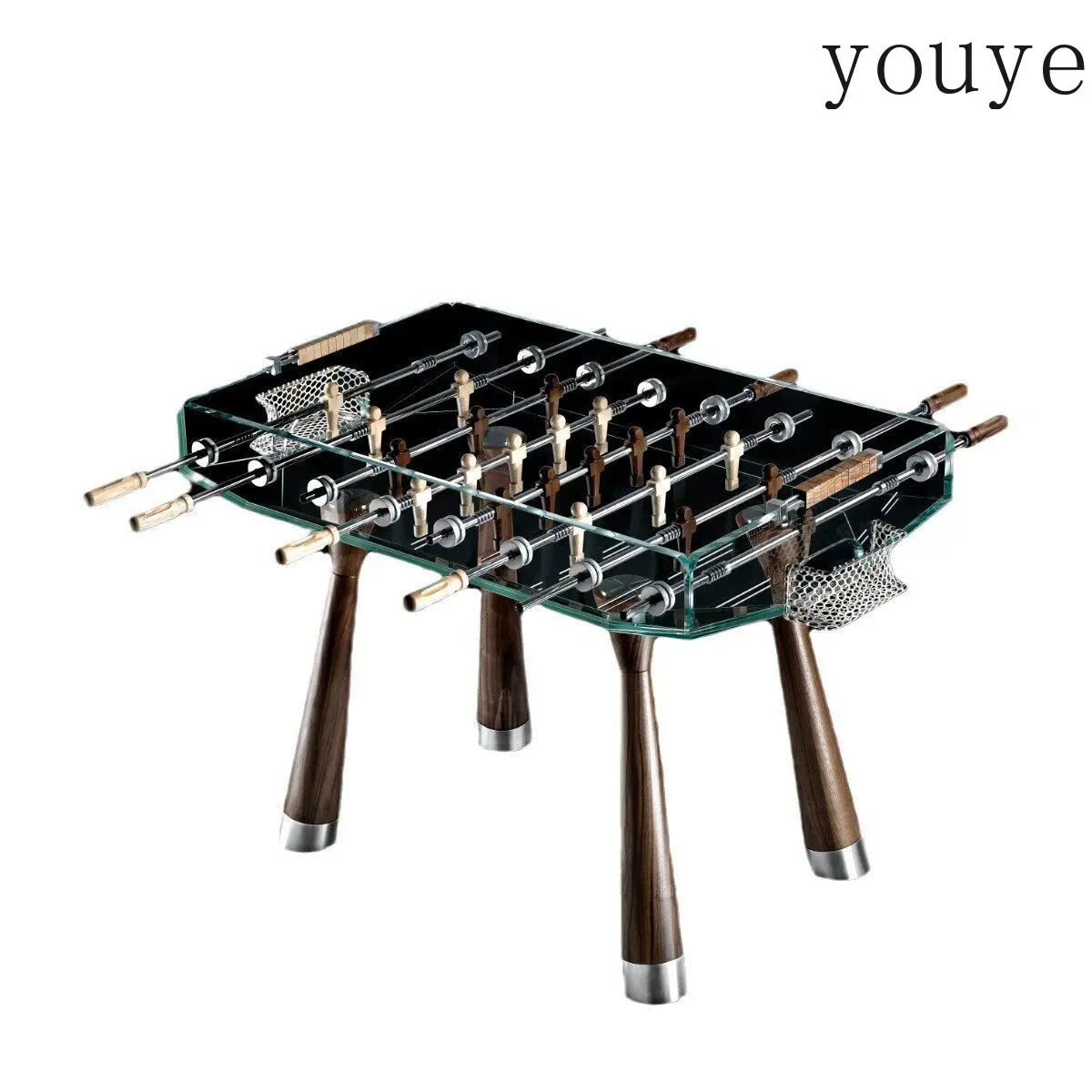 Walnut table football table high-end Chinese style transparent glass entertainment table