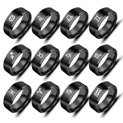 Twelve Constellations Rings for Men Women 8mm Stainless Steel Anel Male Classic Fashion Charm Jewelry Gift 12 Horoscope Ring