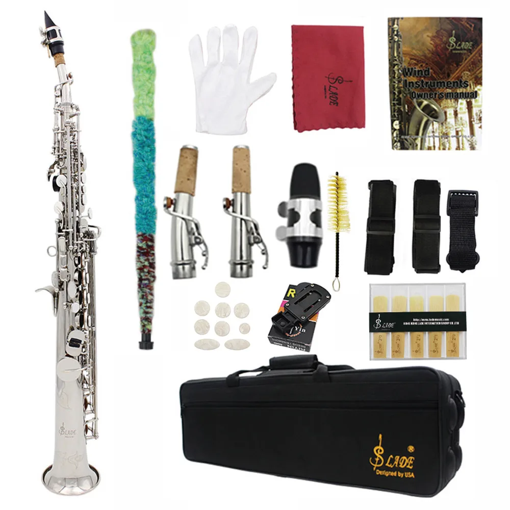 

SLADE Сопрано-саксофон Bb Flat Professional Woodwind Instrument, Латунный прямой Sax с аксессуары для музыкальных инструментов