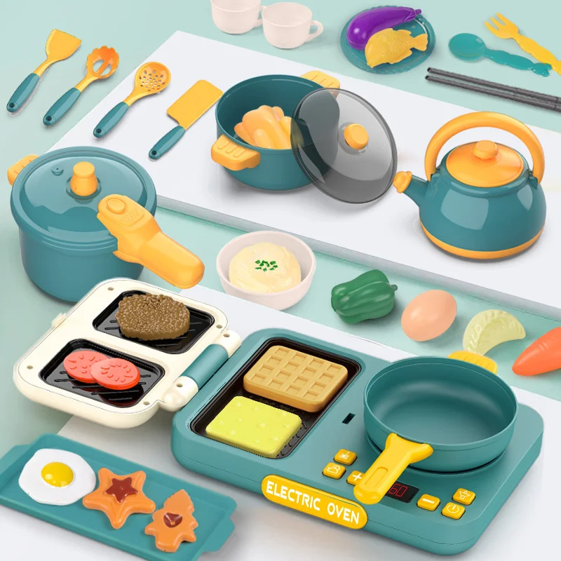 Children'S Play House Kitchen Toy Simulation Sound And Light Induction Cooker Mini Food Cooking Set Toys Gifts For Kids