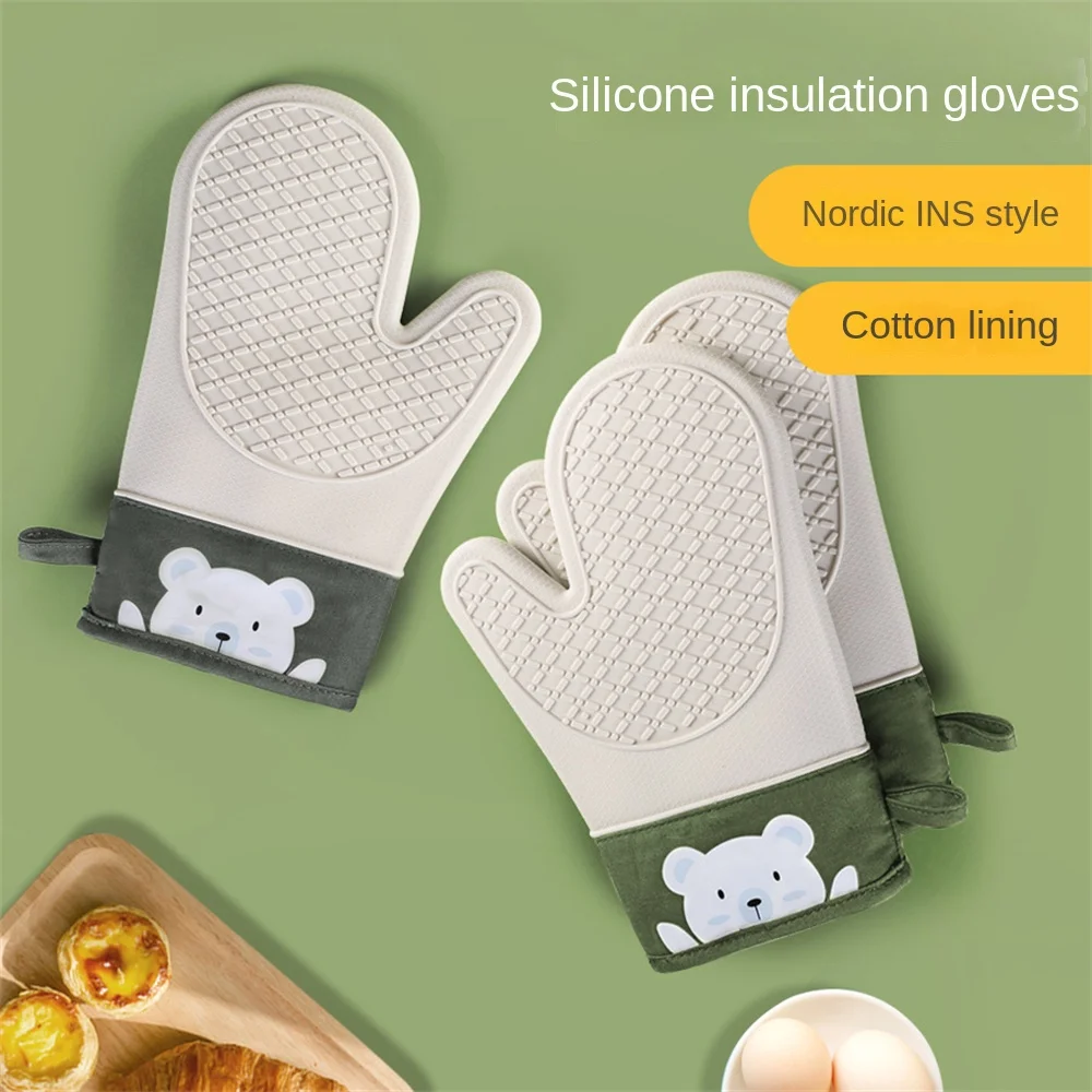 New Silicone And Cotton Gloves Twill Double-layer Microwave Oven Oven Gloves Kitchen Baking Heat Insulation Gloves Oven Mitts