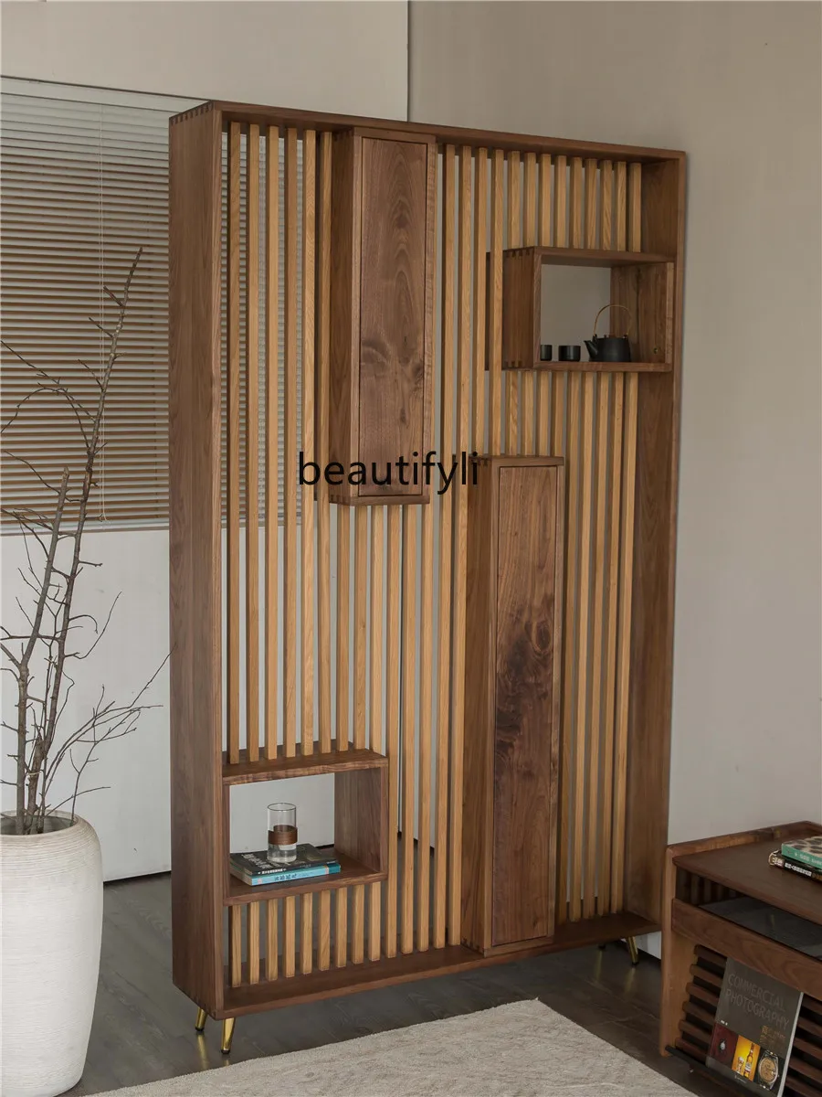 North America Black Walnut White Oak Silent Screen Hallway Partition Antique Shelf Modern Minimalist Chinese Style