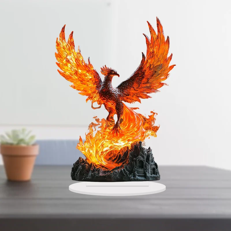 2D Flat Retro Dreamy Flame Bird Acrylic Tabletop Decoration Divine Bird Design Home Decor Piece for Inspiring Atmosphere Gifts