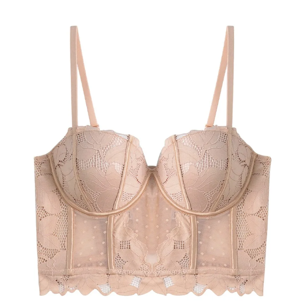 Camisole élégante en maille et dentelle à pois, à volants, transparente, Slim, haut court, sans manches, Corset en arête de poisson, pour dames