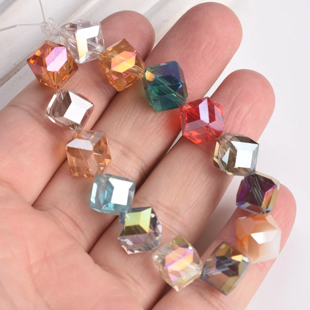 10pcs Diagonal Hole 9mm Cube Square Faceted Crystal Glass Loose Crafts Beads for Jewelry Making DIY