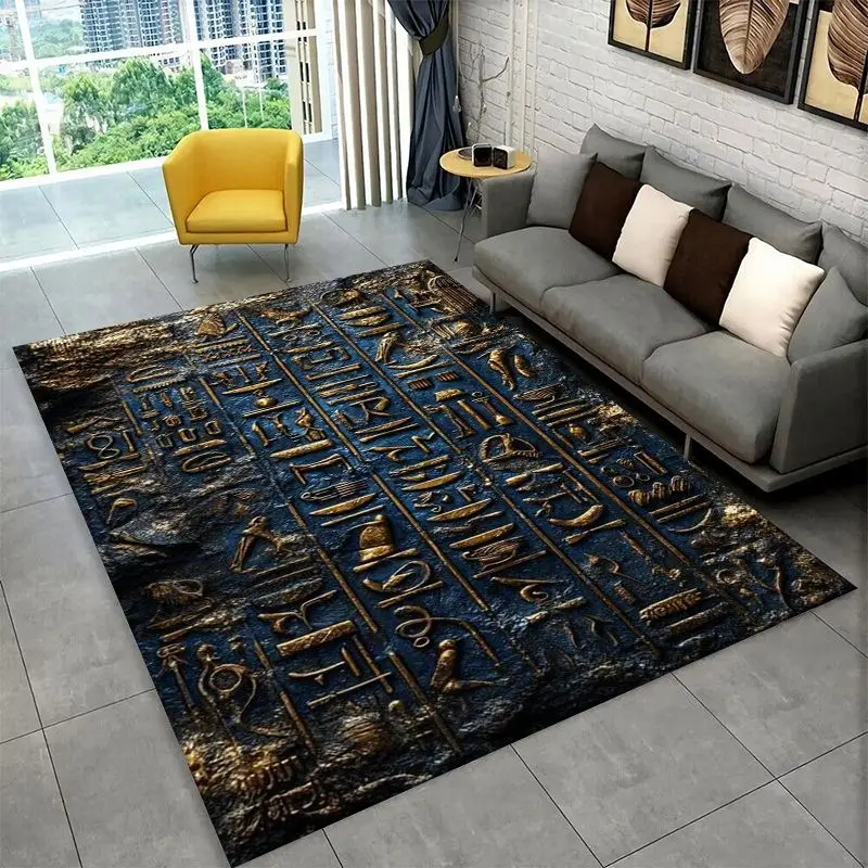 Retro Egyptian Mural Hieroglyphics Symbol Area Rug Non-slip Carpet for Bedroom Living Room Sofa Doormat Home Decor Floor Mat