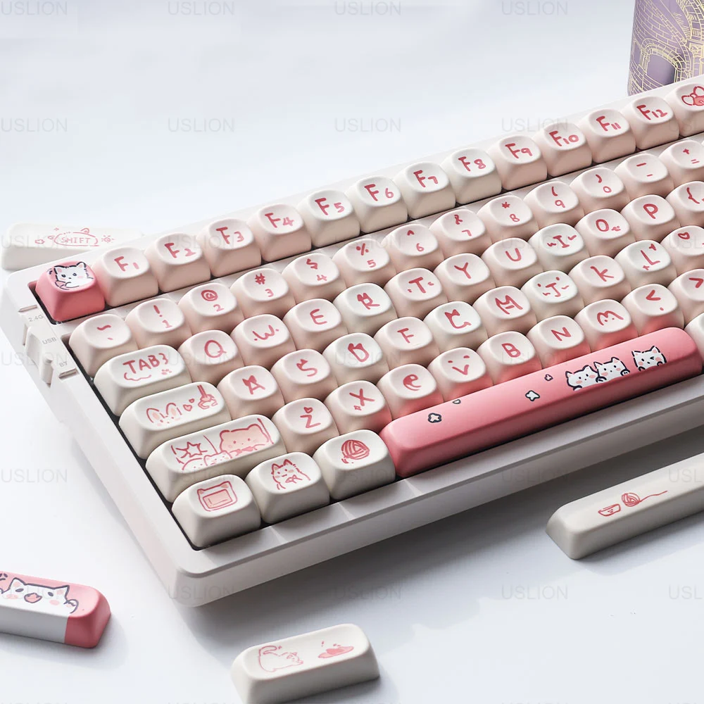 Uslion 139 Tasten Tasten kappen rosa Miau Katze Thema Moa Profil pbt Kep Kappen für antike Tasten Gaming mechanische Keyborad