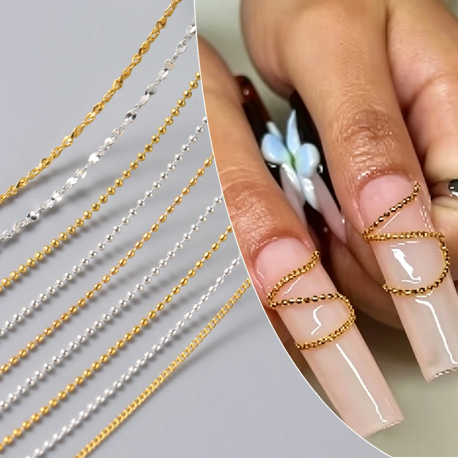 Bagged Nail Art Chains Jewelry Set With 9 Styles 0.6mm-1mm Width For DIY Crafts