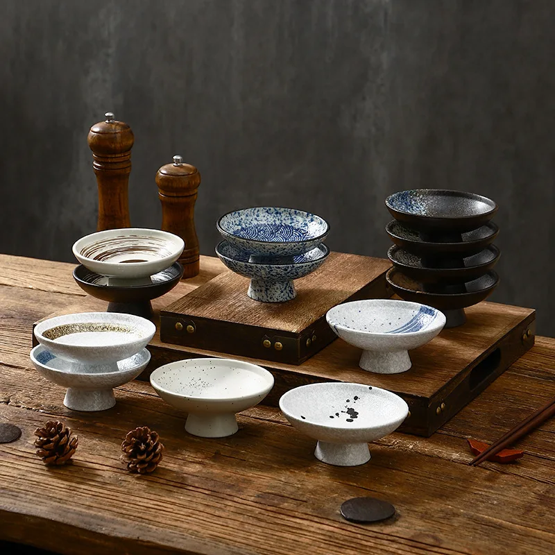 

Yjq Japanese high-footed refreshment plate, kiln-changed fruit dessert ceramic plate, Chinese Zen fruit plate