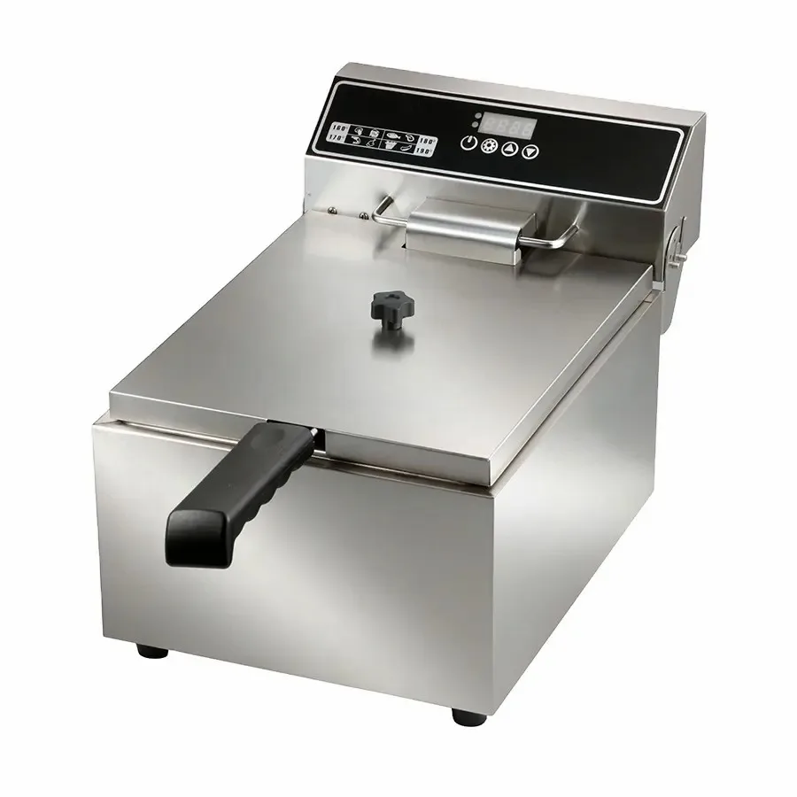 Neueste Fritteuse, 10 Liter, Einzeltank, elektrische rauchfreie Fritteuse aus Edelstahl ohne Rauch