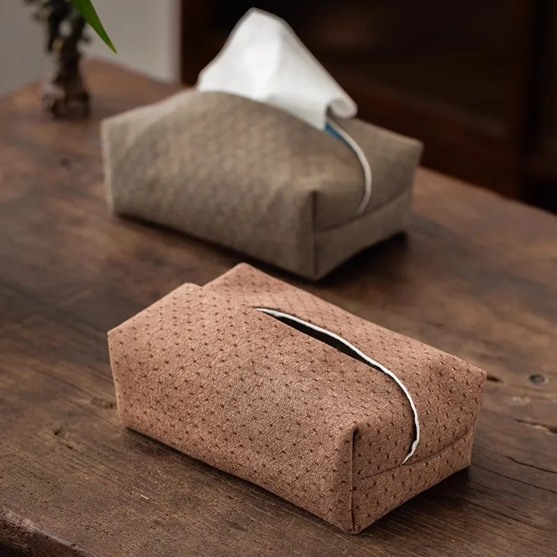 Japanese Indigo Dyed  Style Tissue Box Cover Handmade Cotton Linen Fabric ， Boho Minimalist Decorative Tissue Box Holder