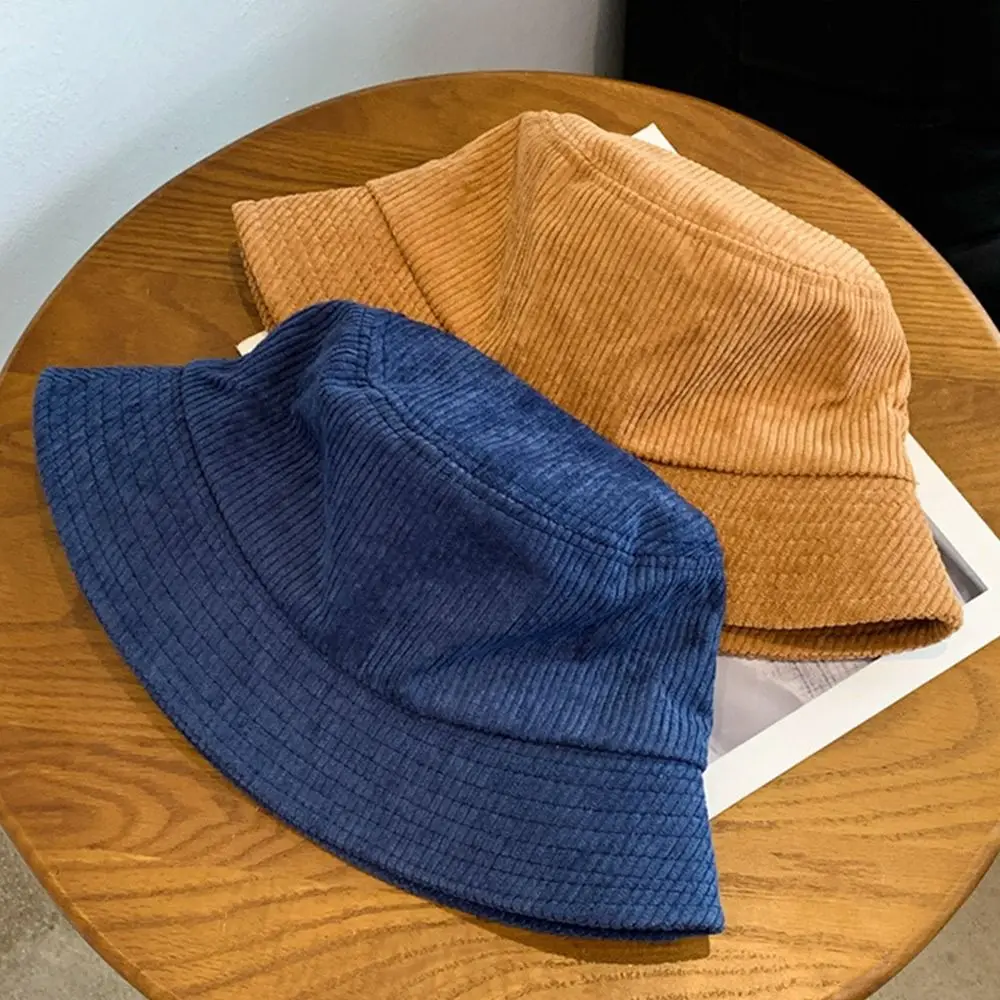 Corduroy Bucket Hat Outdoor Plush Warm Sun Cap Winter Casual Fisherman Cap Men Women