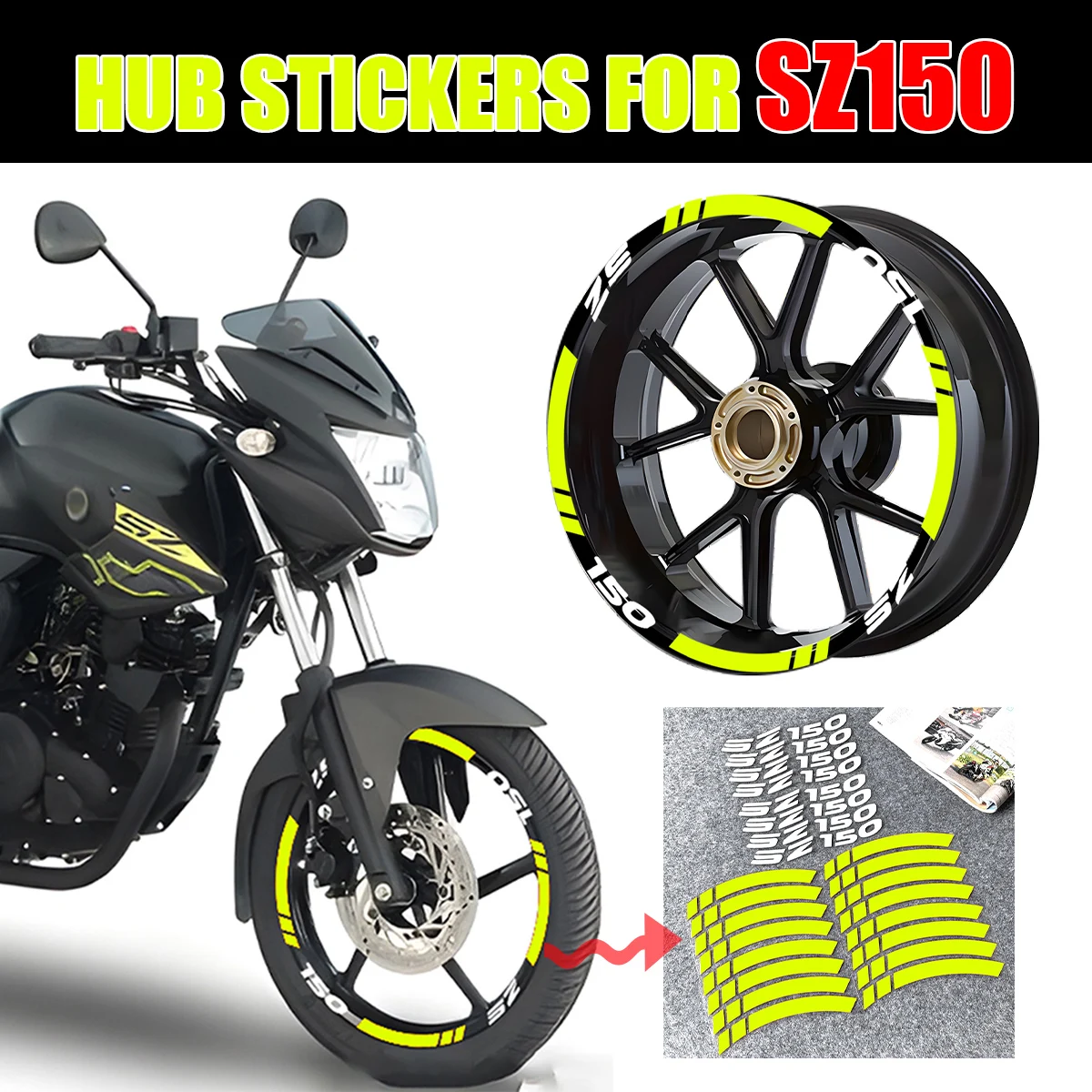 For YAMAHA SZ-150 SZ150 SZ 150 Logo Emblem Reflective Motorcycle Wheel Hub Stickers Motor Bike Accessories Rim Strips Decals