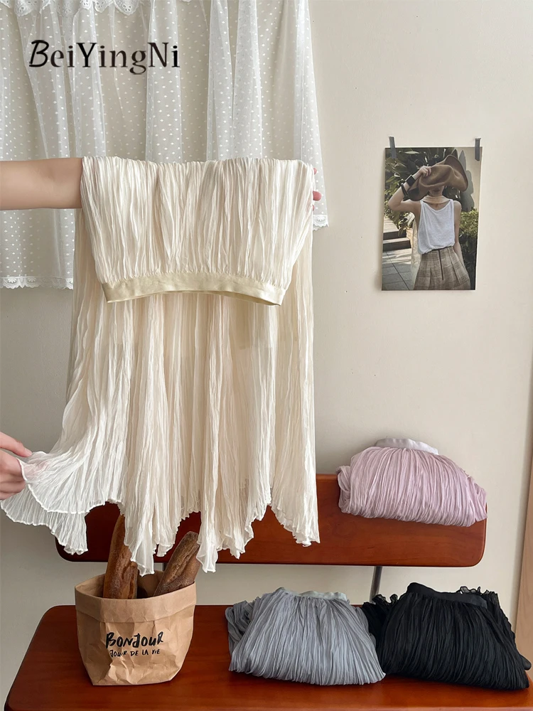 

Летние длинные плиссированные юбки Beiyingni 2026 во французском стиле для женщин: элегантные, роскошные, повседневные, бальные, винтажные, сетчатые юбки-фалды