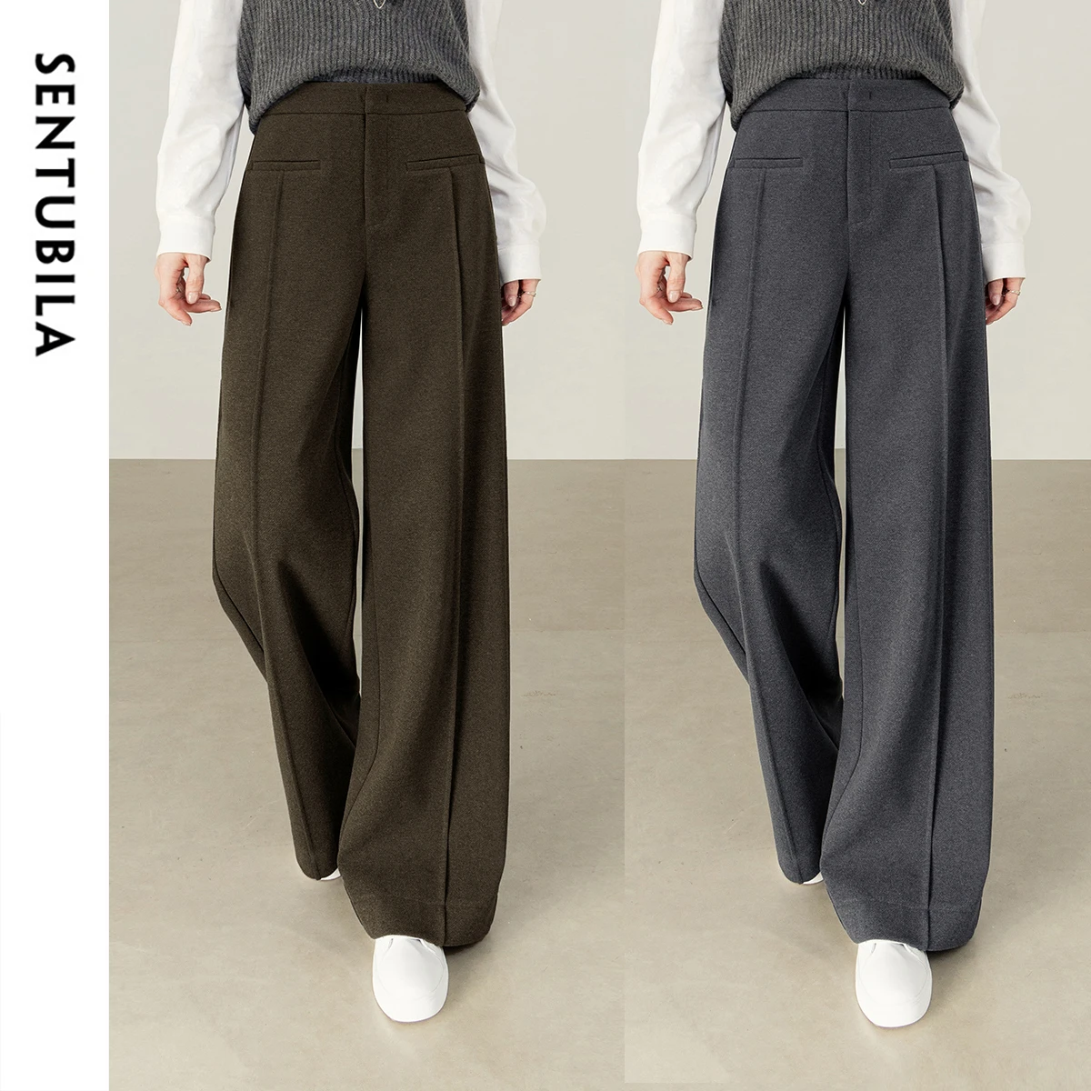 

Женские свободные повседневные брюки SENTUBILA, зимние широкие брюки с высокой талией, эластичные офисные элегантные брюки длиной до пола 154KD3106