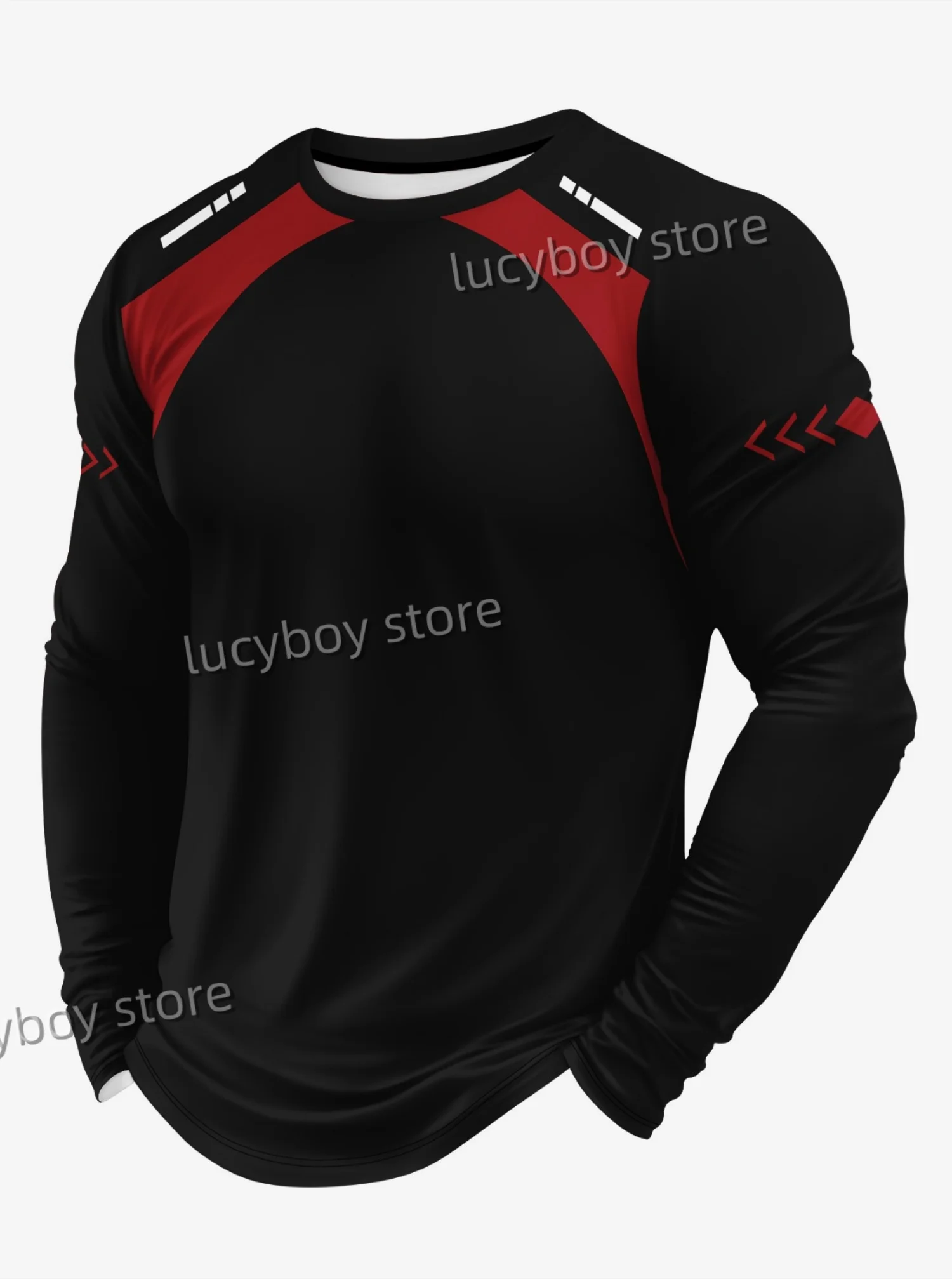 

2025 Autumn Men Sports Daily Men's T-Shirt Stripe Print Round Neck GYM Long -Sleeved Graphic T Shirts Daily Street Men TEE