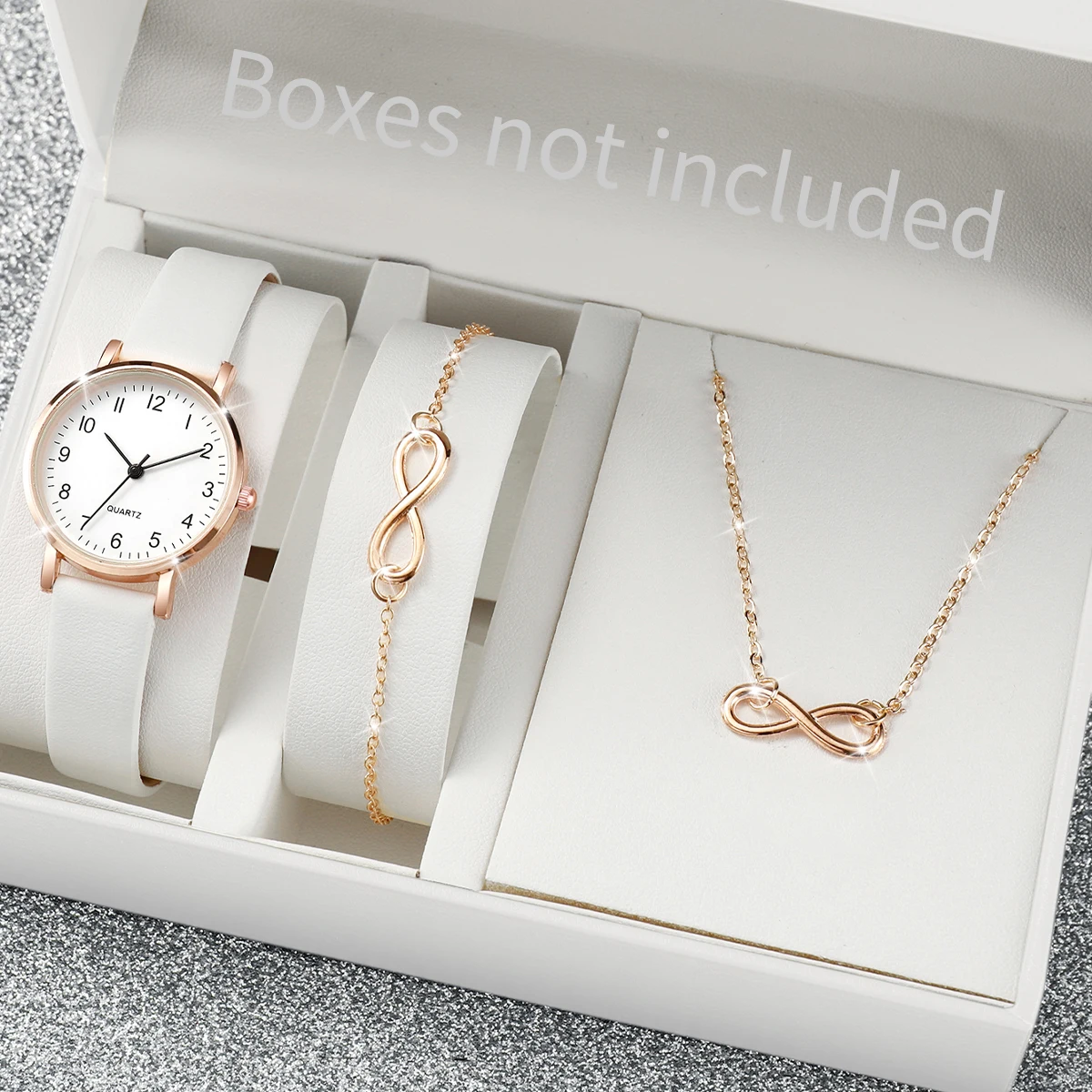 

3PCS/Set Women's Watch Fashion Leather Strap Small Arabic Dial Quartz Watch Female Wristwatch Jewelry Set（Without Box）