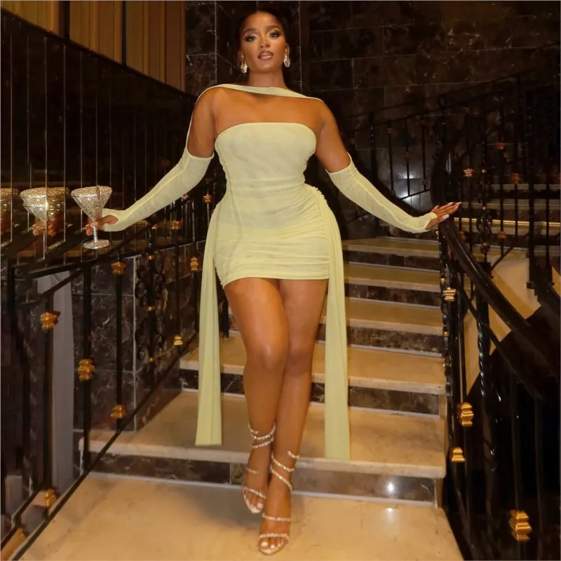 Halternekmouwen Geplooid Tube Top Lint Heupbedekkend Kort Rokkostuum Mode Nieuwe Dames Elegante Damessetsankiм Ж Diego