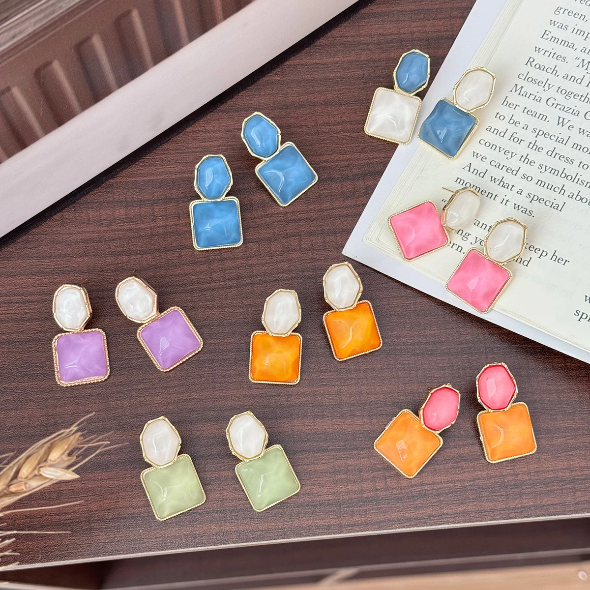 Women's Irregular Square Zirconia Oval Earrings, High-End Feel