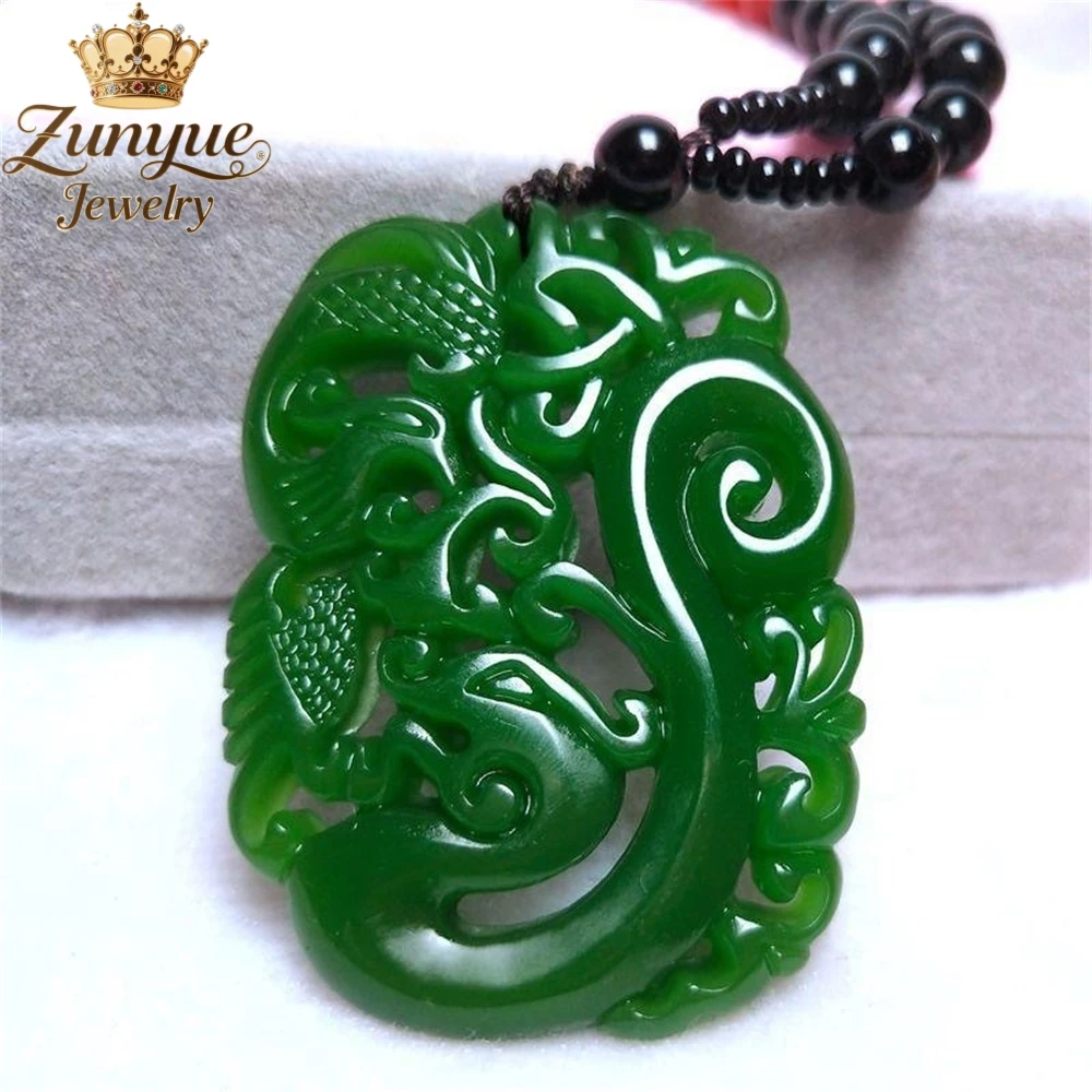 

Натуральный нефрит Хэтянь, выдолбленный кулон с драконом и фениксом, роскошные качественные ювелирные изделия, модные украшения, изысканные элегантные подвески, подарок