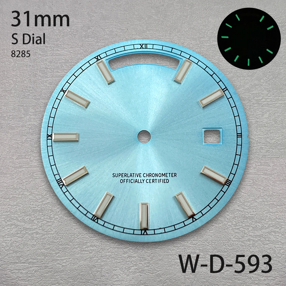 Quadrante con giorno e data con logo S da 31 mm adatto per movimento 8285 Accessori per la modifica dell'orologio di alta qualità luminosi verdi