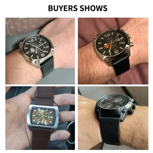 Imagen 2 del producto Correa de cuero de vaca para reloj diésel Dz4323, 1657, 4318, DZ7312, DZ7257, 24, 26, 28, 30mm, negro, marrón, blanco