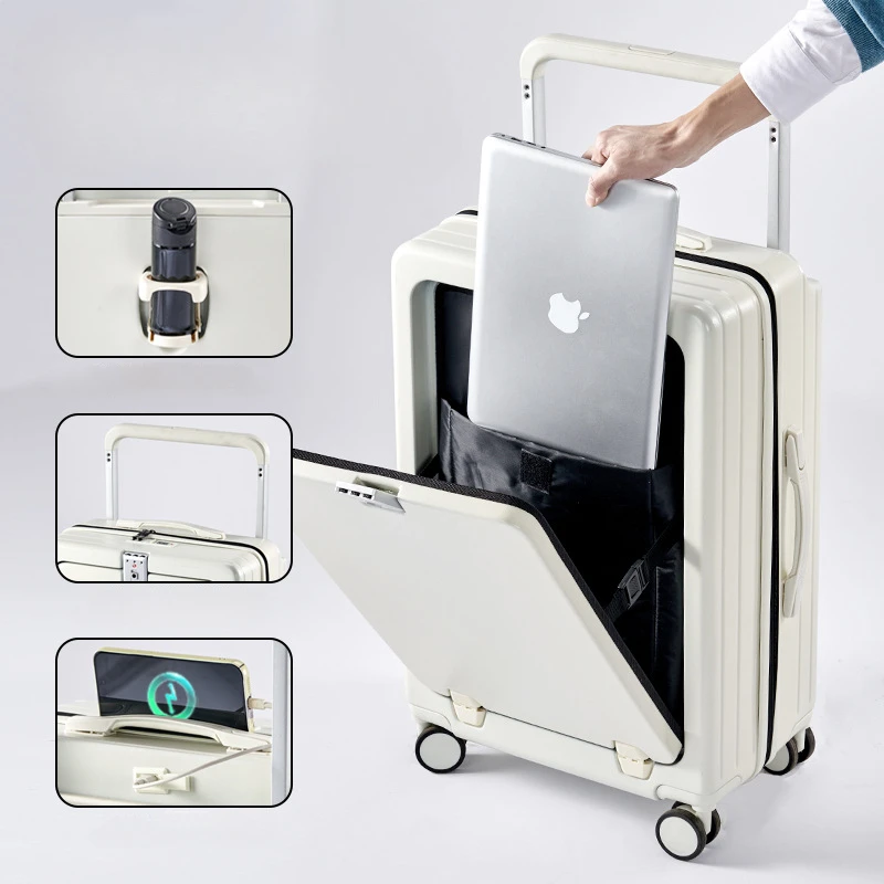 Multi-functional Front Opening Suitcases Wide tie rods Large Capacity New Luggage Lightweight Travel Suitcase on Wheels