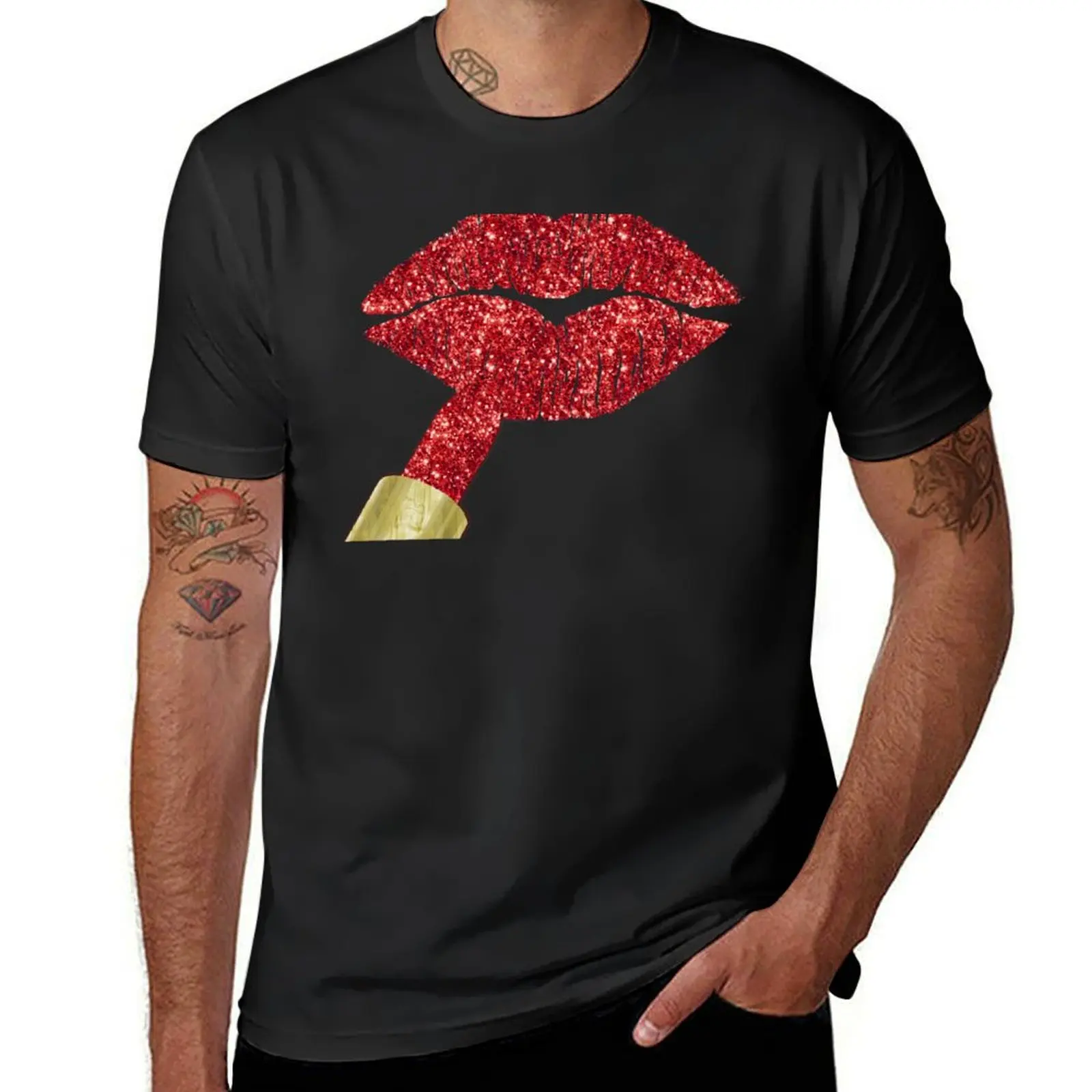 Red Kiss, lipstick on pouty lips, fashion art T-Shirt plain customs design your own funnys cute tops sweat shirts, men