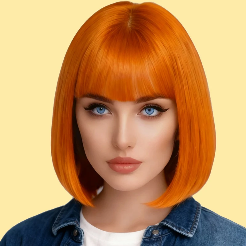 

Orange women's 12 inch wig, heat-resistant synthetic fiber, suitable for daily use at role-playing parties, worn by all women