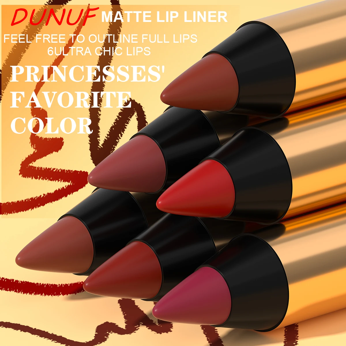 6-delige lipliner lippenstift universeel blijvend gemakkelijk te kleuren waterdicht podiumfestival make-up dagelijkse make-up