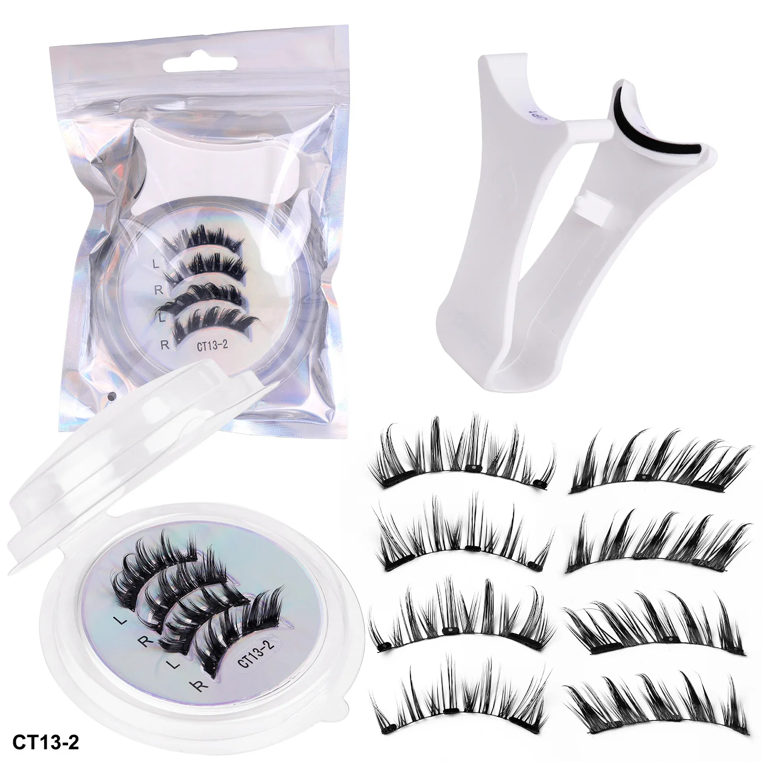 Magnetic Eyelashes 2 Pairs Handmade 3D Mink Lashes Reusable False Eyelashes Set Natural Long Fake Eyelash Makeup Tweezers Tool