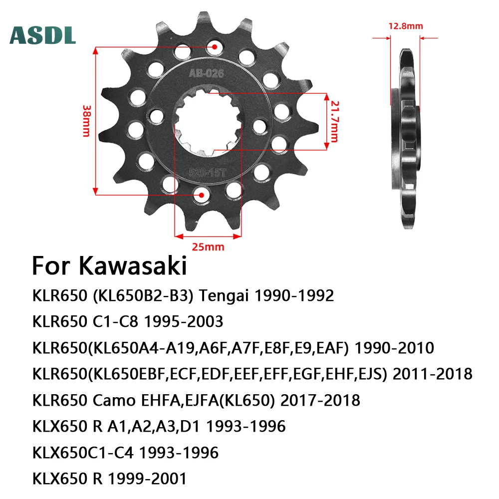 520 15T Motorcycle 20CrMnTi Front Sprocket Silent For Kawasaki KLR650 KLR 650 C1-C8 95-2003 KL650 A4-A19 1990-2010 KLX650 93-96