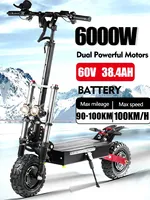 EU 2024  Powerful S3 6000W 60V 38AH Electric Scooter Dual Motor Seat Hydraulic Shock Absorption 11 inch off-road Tyre Escooter