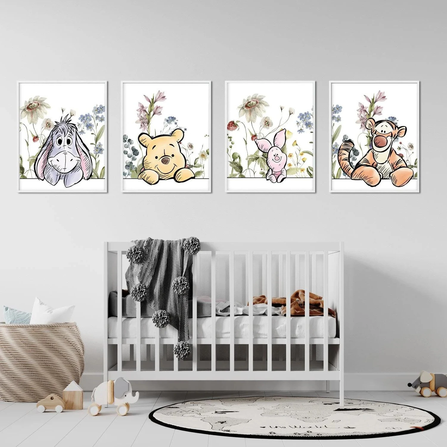 

Set of 4 Winnie the Pooh and Friends Wall Art Classic Style Winnie the Pooh and Friends Prints Nursery Decor Canvas Print Art