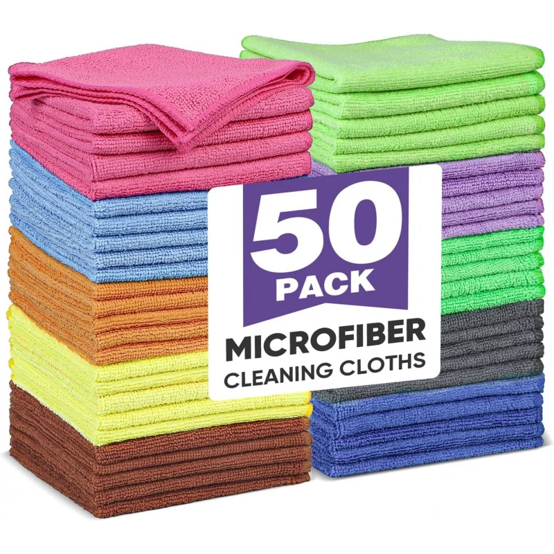 10 Colored Microfiber Cleaning Cloth, 10/50 Assorted Cleaning Cloths, Highly Absorbent Microfiber Towel, Suitable for Cars, Kitc