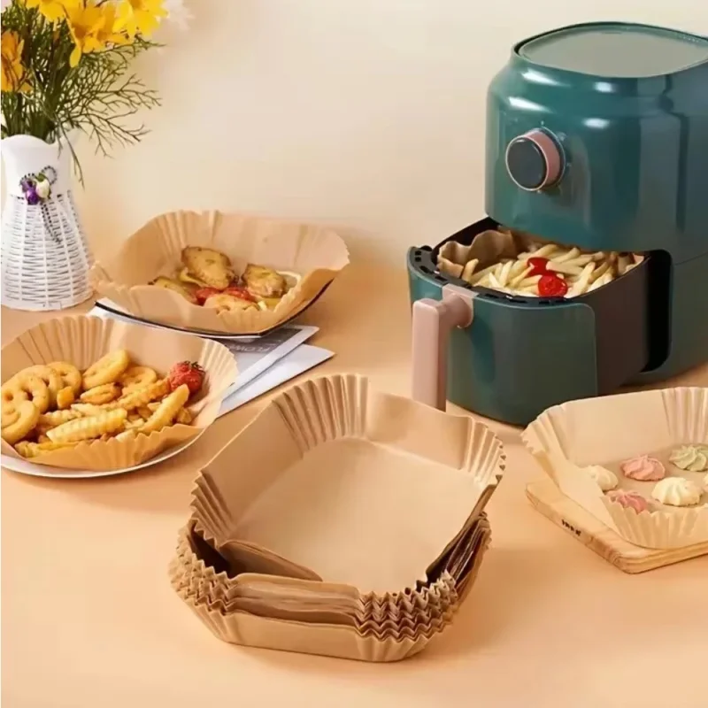 Square Air Fryer Disposable Paper Liner Extra Thick Non-Stick Parchment Paper Airfryer Oven Baking Kitchen Accessories