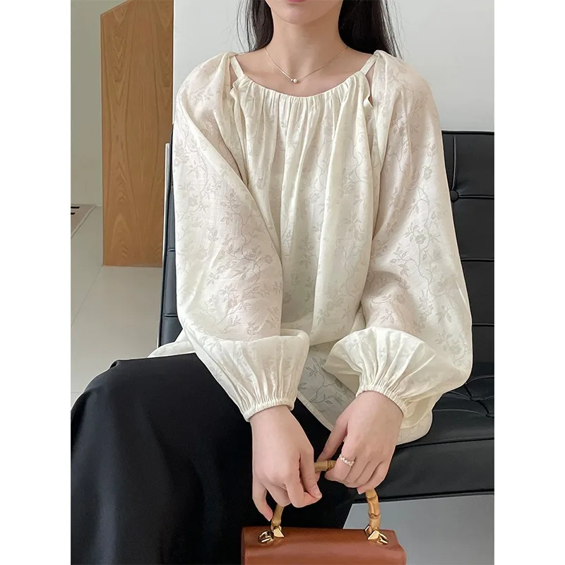 

Early Spring Printing New Chinese Style Long Sleeve Shirt Women's Loose Shirt