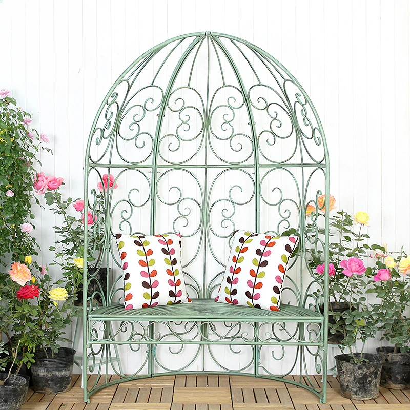 American country retro wrought iron semicircle garden chair balcony garden patio leisure chair plant climbing rattan frame