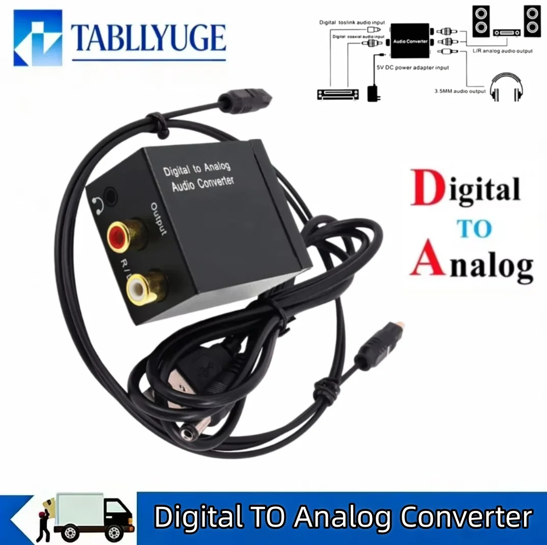 Convertidor de Audio Digital a Analógico, Adaptador DAC SPDIF Óptico Coaxial Toslink a RCA de 3,5 mm, Adecuado para TV, Consolas de Juegos