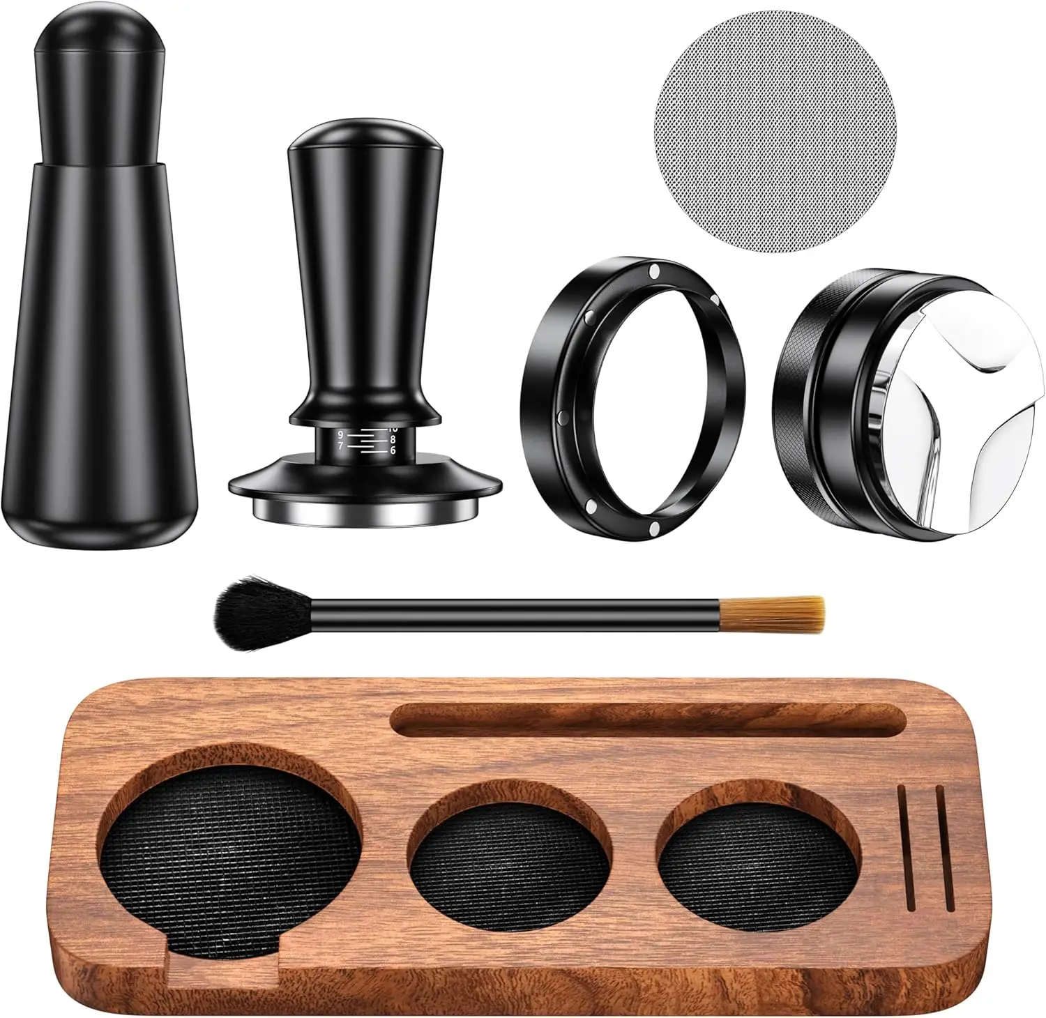 5/7Pack Espresso Accessories Kit Espresso Tamping Station Coffee Distributor Tamper WDT Tool Dosing Funnel Expresso Puck Screen