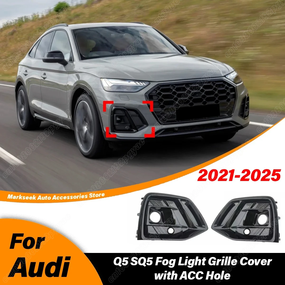 

For Audi Q5 SQ5 S-Line Sline Sport 2021 2022 2023 Car Front Bumper Fog Light Grille Under Mesh Frame Cover Body Modification Kit