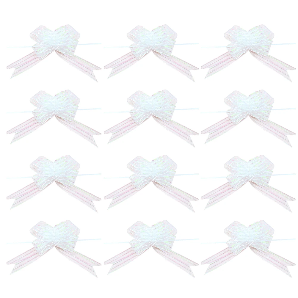 

12 Pcs Hand Drawn Flower Ball Prom Large Bridal White Decoration Wedding Pull Bows for Gift Car